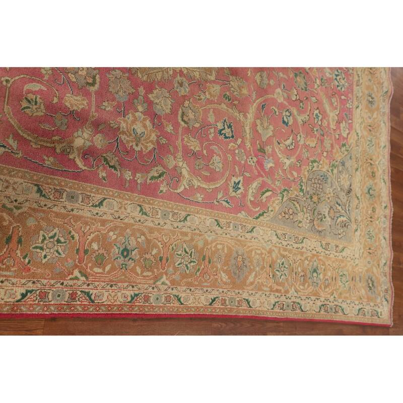 Pink Tabriz Persian Vintage Rug Handmade Wool Carpet - 8'0"x 11'2"