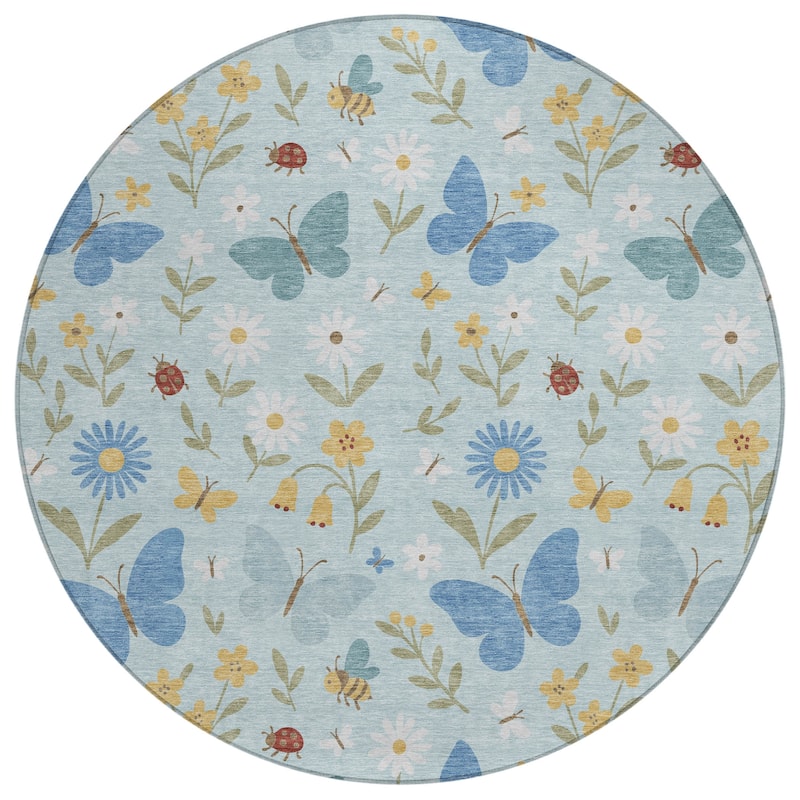 Machine Washable Indoor/ Outdoor Whimsy Butterfly Chantille Rug