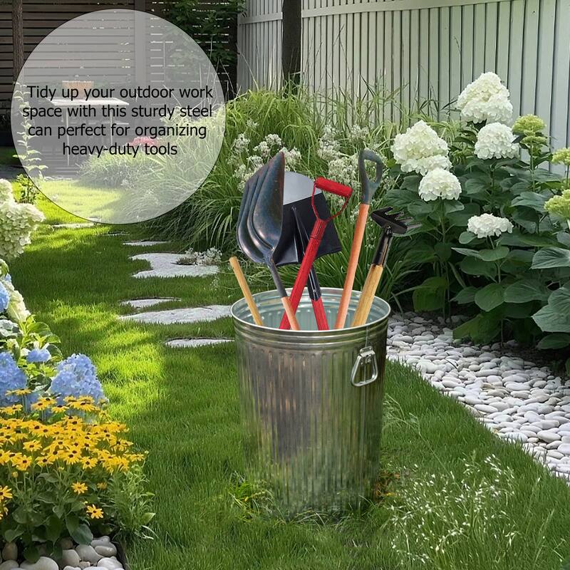 Round Galvanized Steel, Trash Can with Lid - Durable Metal Bucket for Backyard, Lawn, Garden and Yard Use