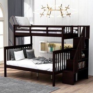Highly recommended!!!!Stairway Twin-Over-Full Bunk Bed with Storage and Guard Rail for Bedroom