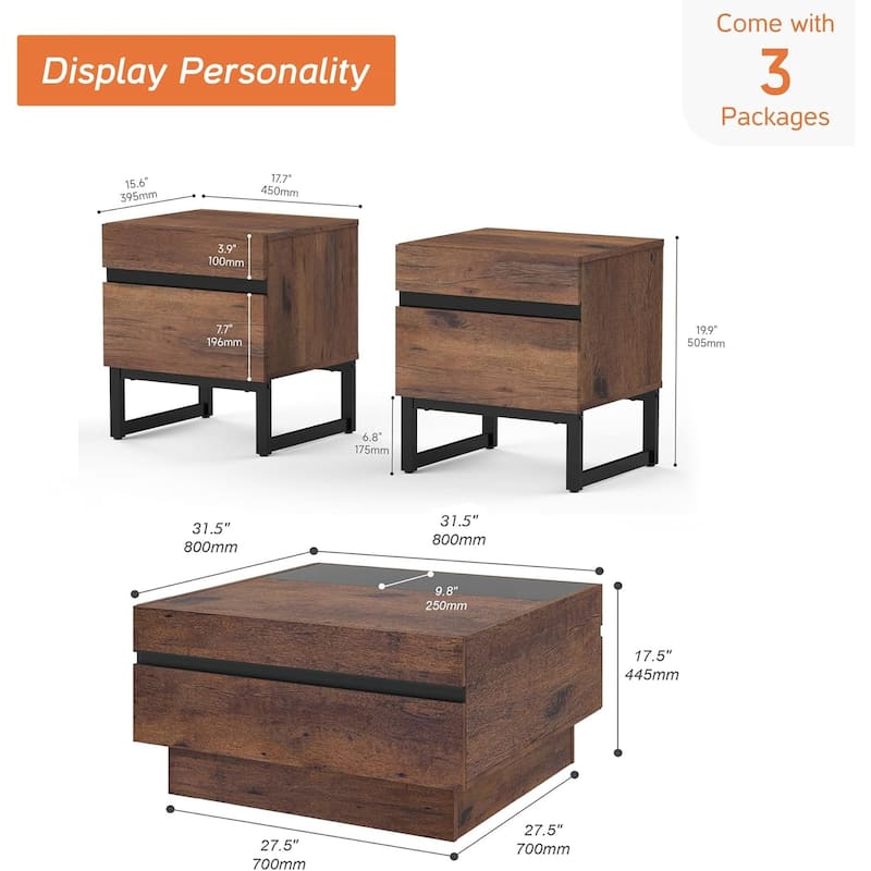 WAMPAT 3 Pieces Living Room Table Set