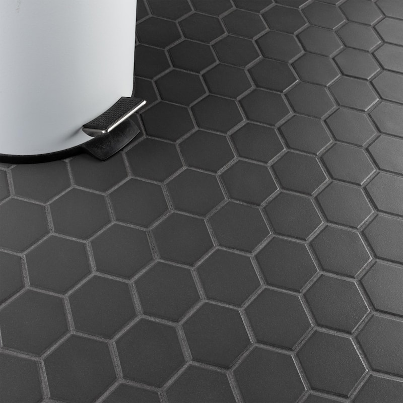 Merola Tile Gotham 2" Hex Black 11-1/8" x 12-5/8" Porcelain Floor and Wall Tile