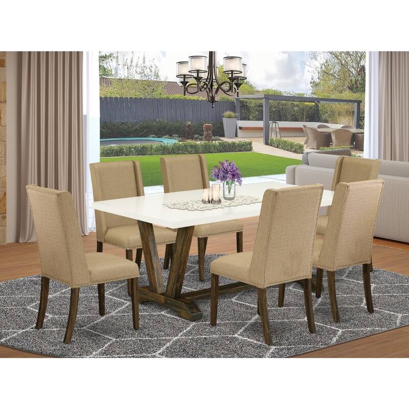 Handmade Dining Table Set - 7 Piece Kitchen Set - 6 Parsons Chairs - Rectangular Table - Hardwood Frame - 72
