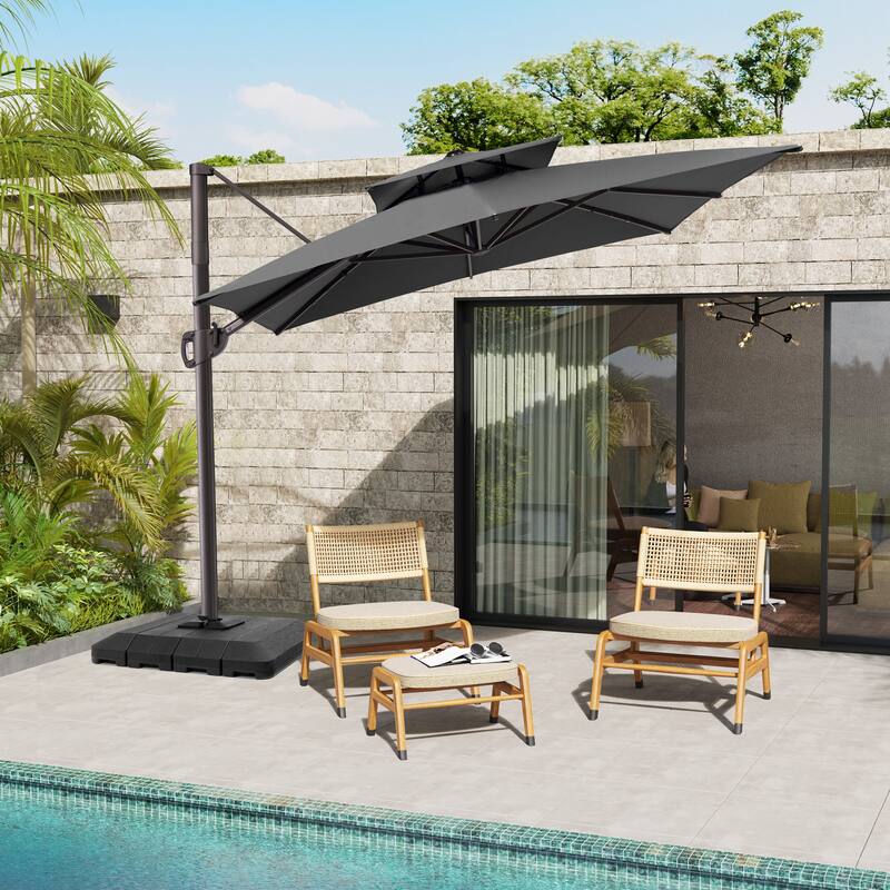 VredHom 360 Degree Rotation Patio Cantilever Umbrella with Base - Dark Grey