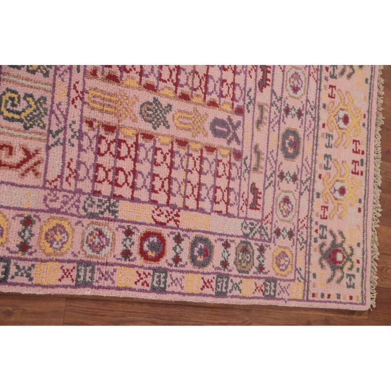 Tribal Pink Geometric Khotan Oriental Runner Rug Handmade Wool Carpet - 2'5"x 9'11"