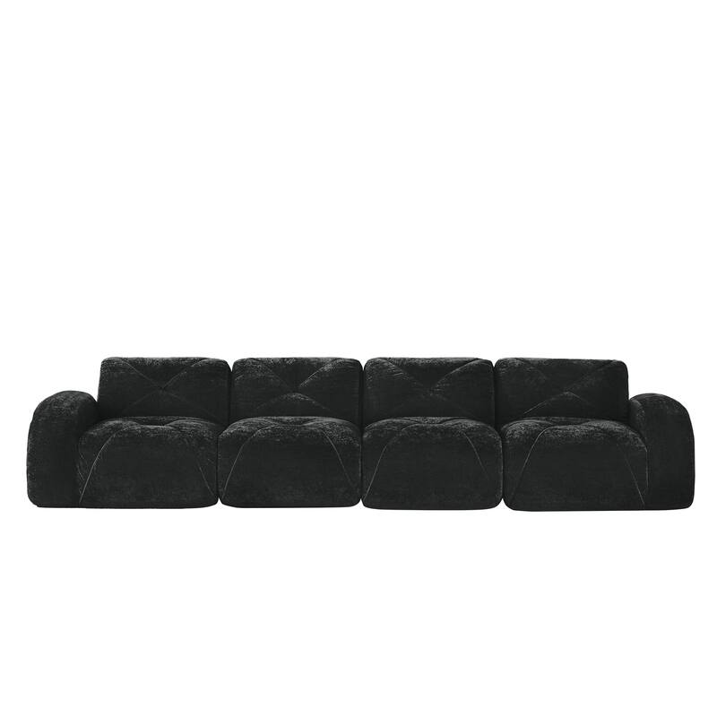 Roomfitters 114 Inch Modular Floor Sofa, Fluffy Plush Sectional with Ottoman, Chocolate