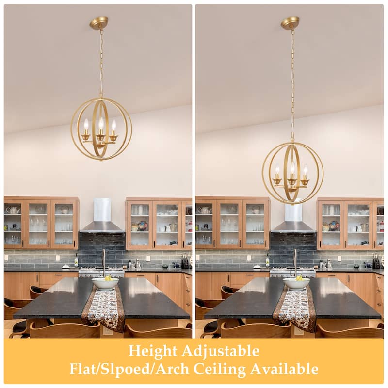 3-Light Farmhouse Globe Chandelier for Dining Room Kitchen Island