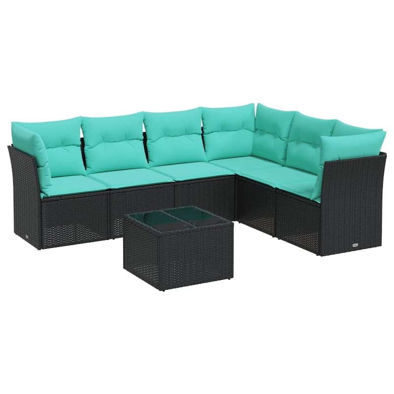 vidaXL 6 Piece Patio Sofa Set with Cushions Black Poly Rattan