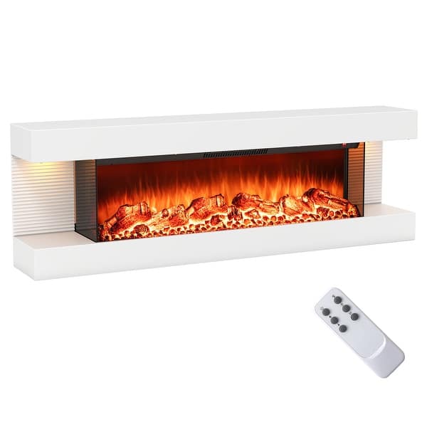 slide 2 of 9, Gymax 18'' 3-Sided Wall Mounted Electric Fireplace w/ 32''Wide White