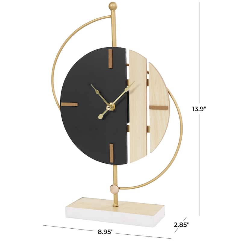 Wooden Geometric Two-Toned Decorative Clock with Wood Accents and Gold Semicircle Frame - Black - CosmoLiving by Cosmopolitan