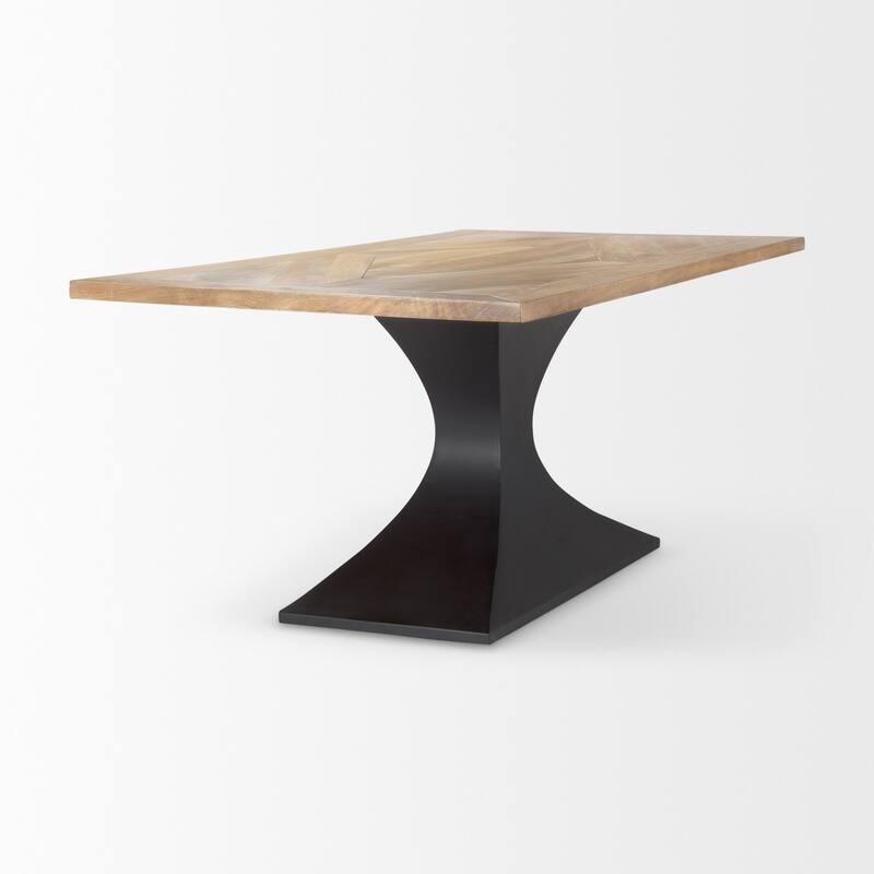 Maxton Light Brown Solid Wood w/ Black Iron Pedestal Base Rectangular Dining Table