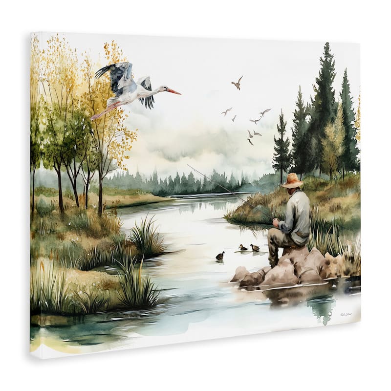 Stupell Fishing by River Landscape Canvas Wall Art Design By Nicole DeCamp