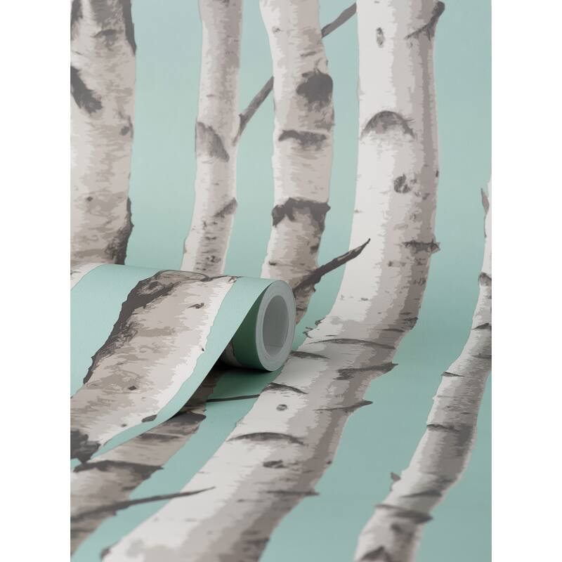 Fine Decor Chester Aqua Birch Trees Wallpaper