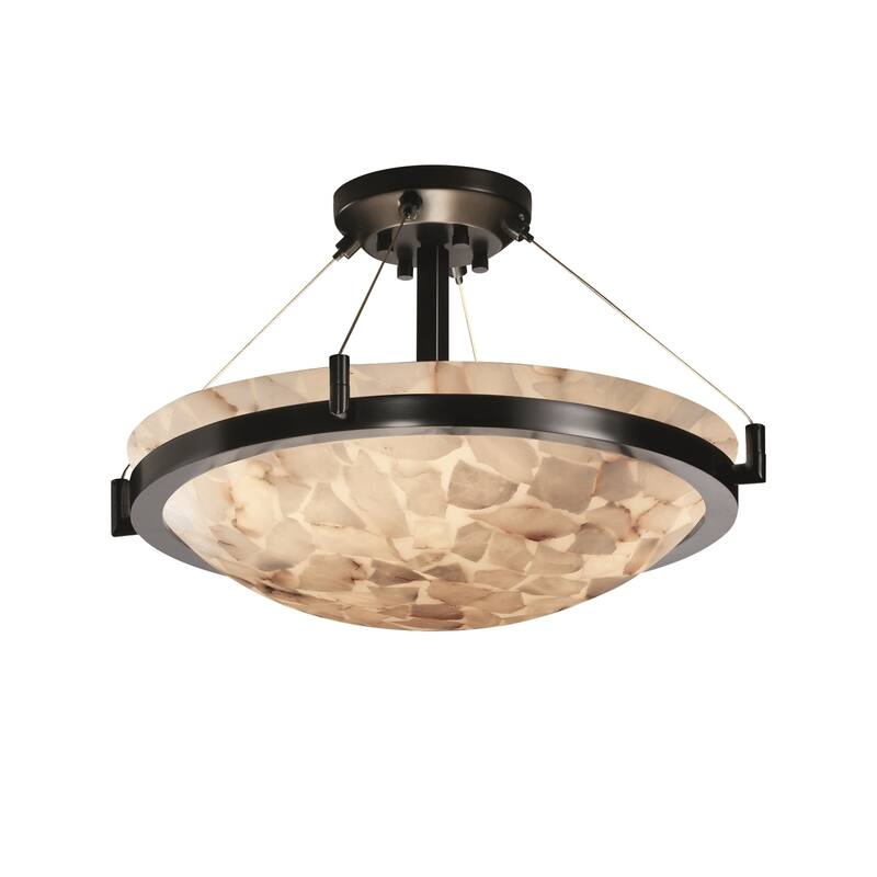 Justice Design Alabaster Rocks Ring 3-light Matte Black Round Bowl Semi-flush - Matte Black, Off-White