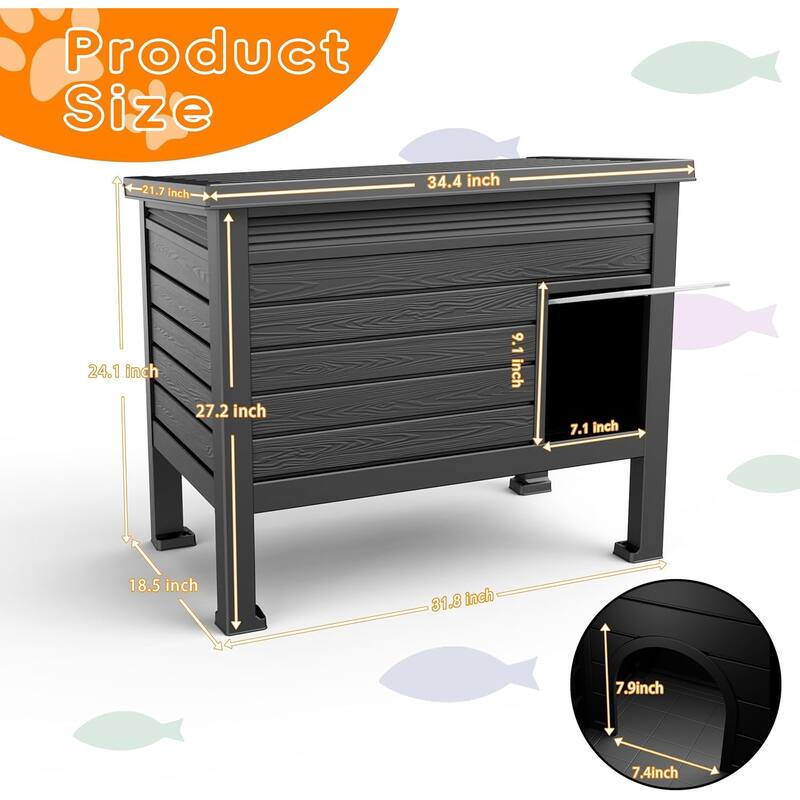 Outdoor Cat House,Weatherproof Resin Feral Cat Shelter(Black)