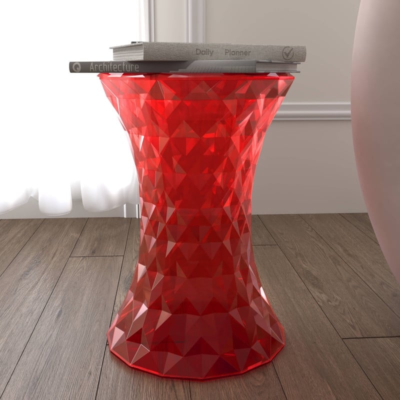 Clio Reversible Hourglass Side Table with Diamond Patterned Design Accent for Drinks, Books, or Decor