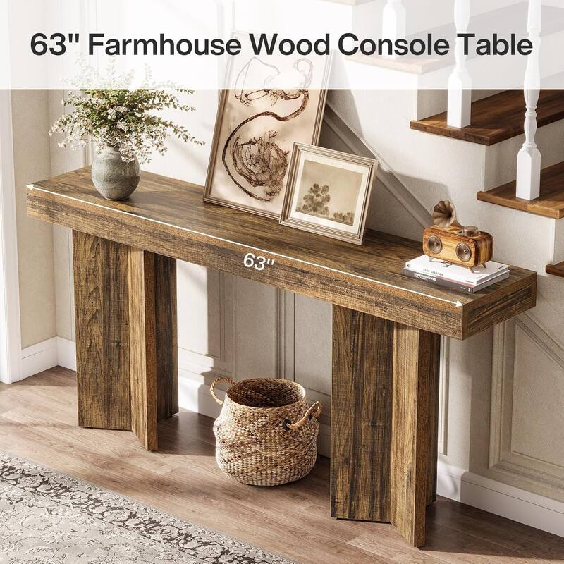 63" Farmhouse Console Table for Entrance, Hallway, Living Room, Rustic Brown