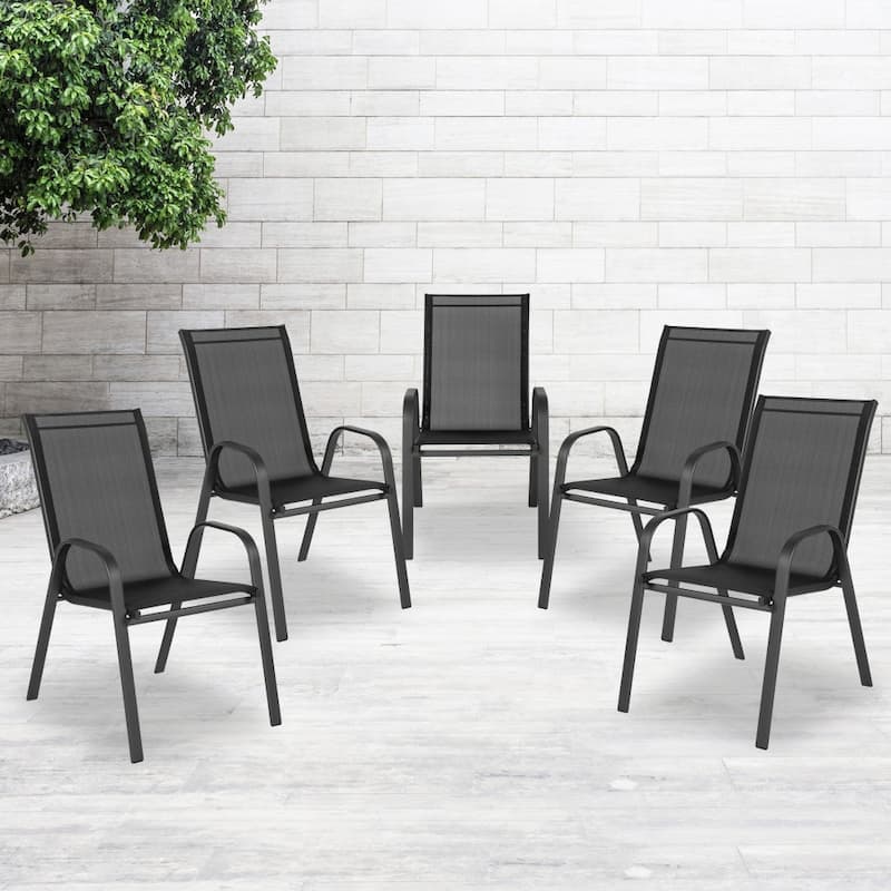 5 Pack Outdoor Stack Chair with Flex Comfort Material - Patio Stack Chair - Black