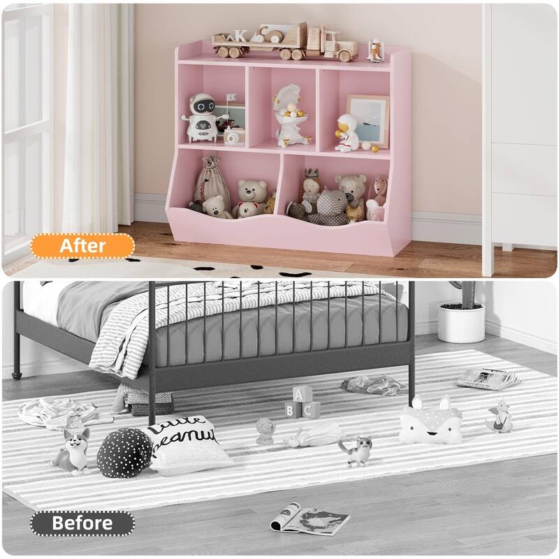 Kids Bookshelf and Bookcase Toy Storage Multi Shelf with Cubby Organizer Cabinet for Boys Girls