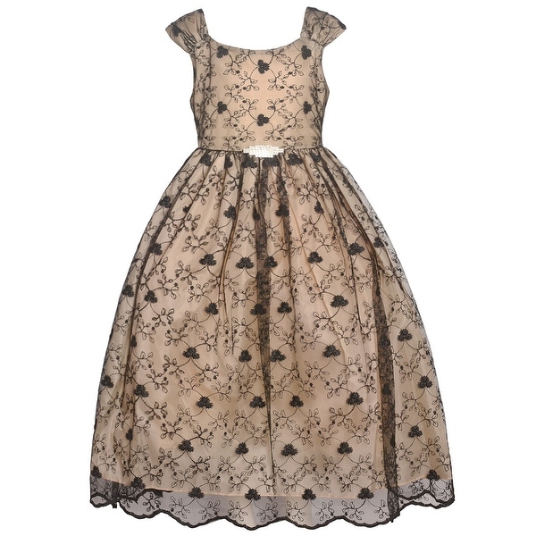 champagne dress with black lace overlay