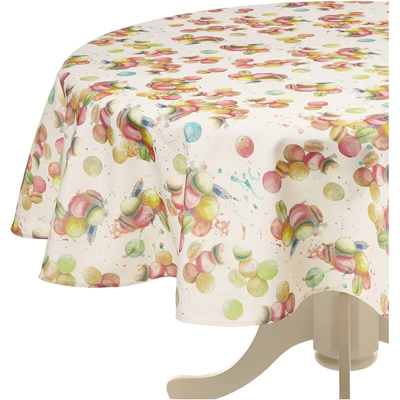 Violet Linen European Macaron Biscuits Pattern Tablecloth - 70" Round - Multi