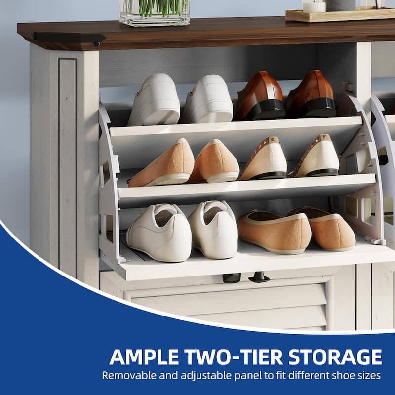 Moasis Farmhouse 4 Flip Drawers Shoe Storage Cabinet with Adjustable Shelves