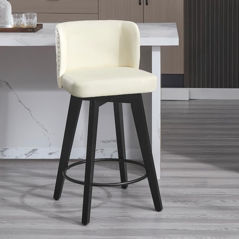 27.5" Faux Leather Upholstered Swivel Counter Height Bar Stool with Wooden Frame, Set of 1/2/3/4 - Beige - Single