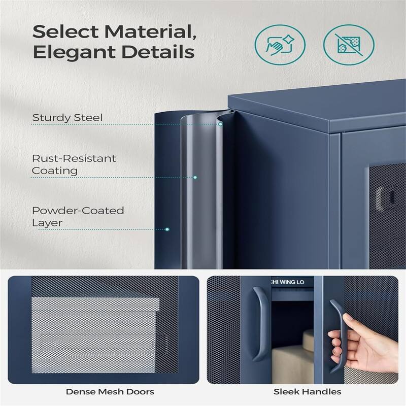 Metal Storage Cabinet with Mesh Doors - 15.7"D x 31.5"W x 41.3"H