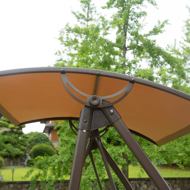 54 in. 3-Person Steel Outdoor Patio Swing Chair with Adjustable Canopy in Dark Brown
