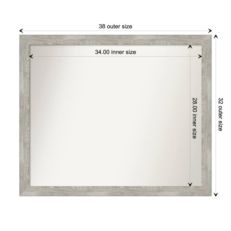 Dove Greywash Narrow Framed Non-Beveled Custom Wall Mirror, Bathroom Vanity Mirror - Outer Size: 37.5 x 31.5