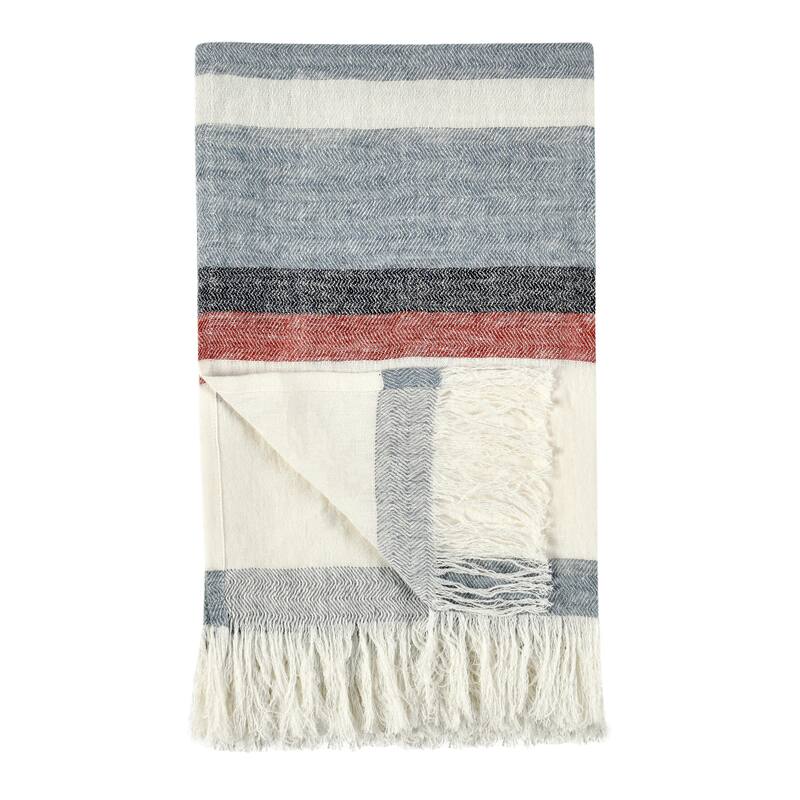 Villa by Classic Home Taylor 100% Belgian Linen Green Multicolor Throw Blanket