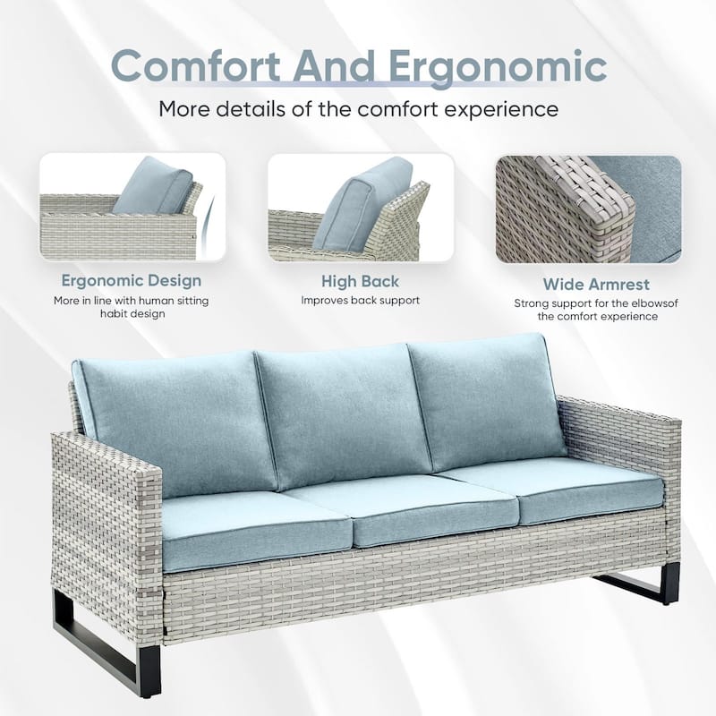 3 Pieces Outdoor Wicker Sofa with Ottomans