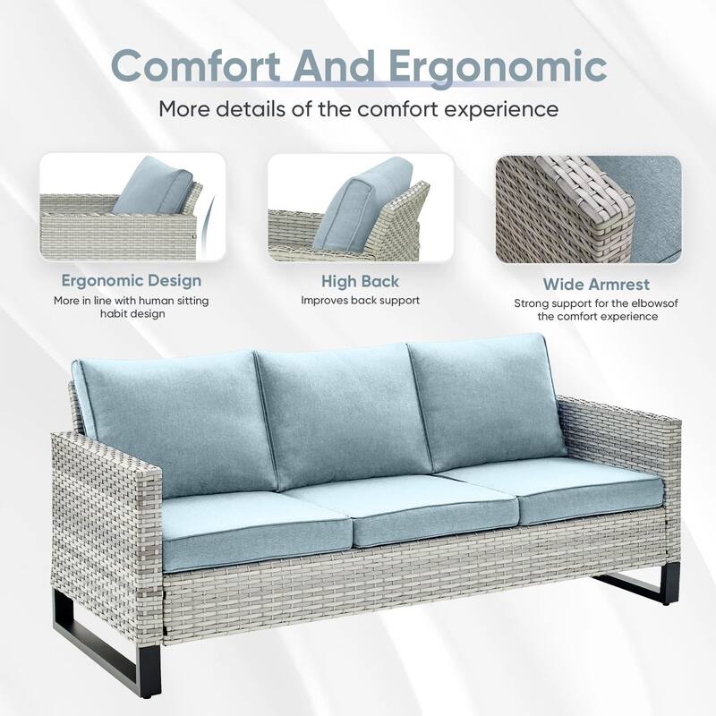 3-Seat Outdoor Patio Couch Patio Wicker Sofa