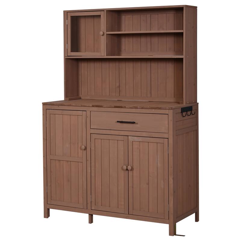 Roomfitters 65" Garden Potting Bench with Storage Hutch, Outdoor Potting Table & Prep Station, Drawer, Cabinet, Shelves