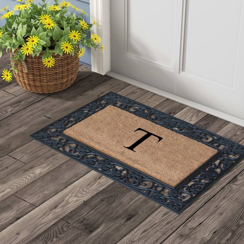 A1HC Rubber and Coir Dirt Trapper Heavy Weight Large Monogrammed Doormat 23"X38", Black