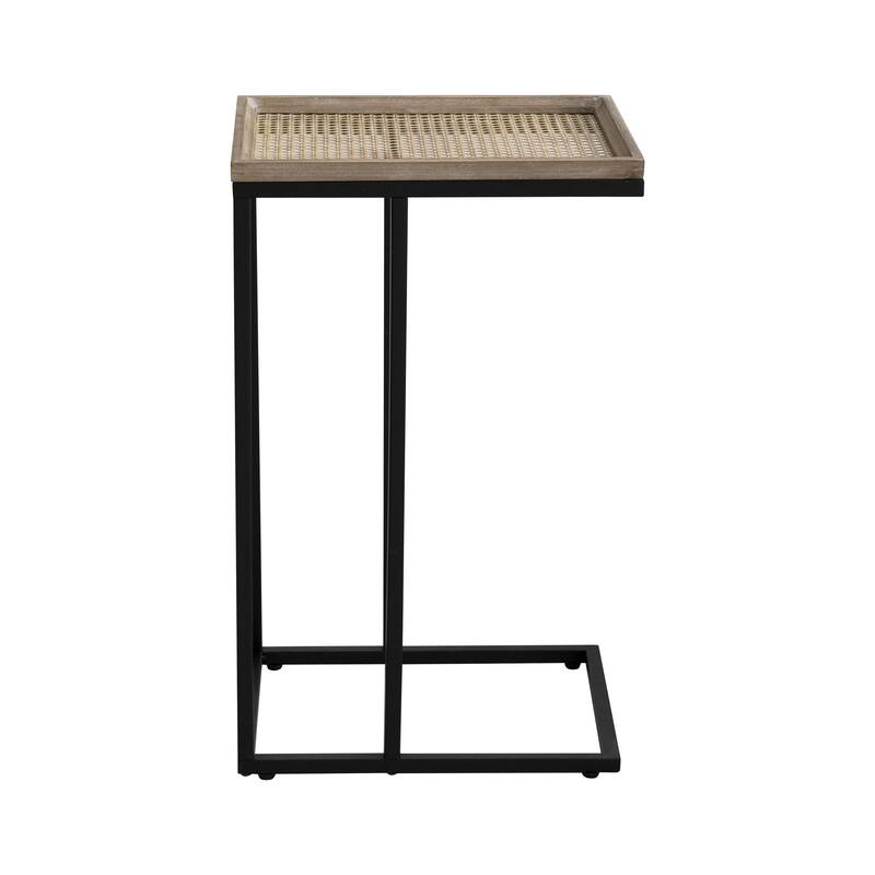 COZAYH Farmhouse C Table End Table, Metal Distressed Woven Pattern Tray Top Snack Side Table