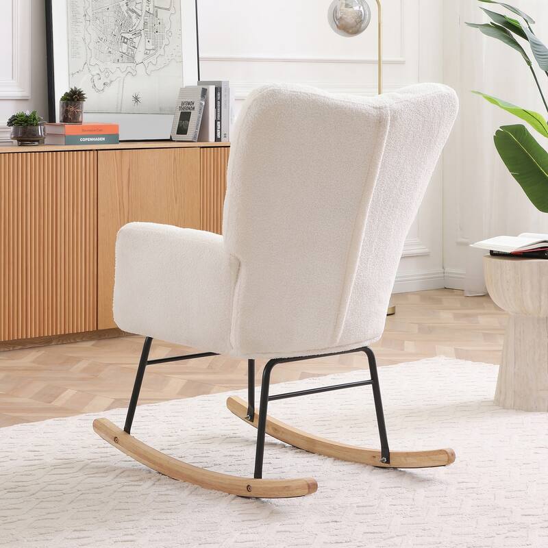 Teddy Upholstered Rocking Chair with High Backrest