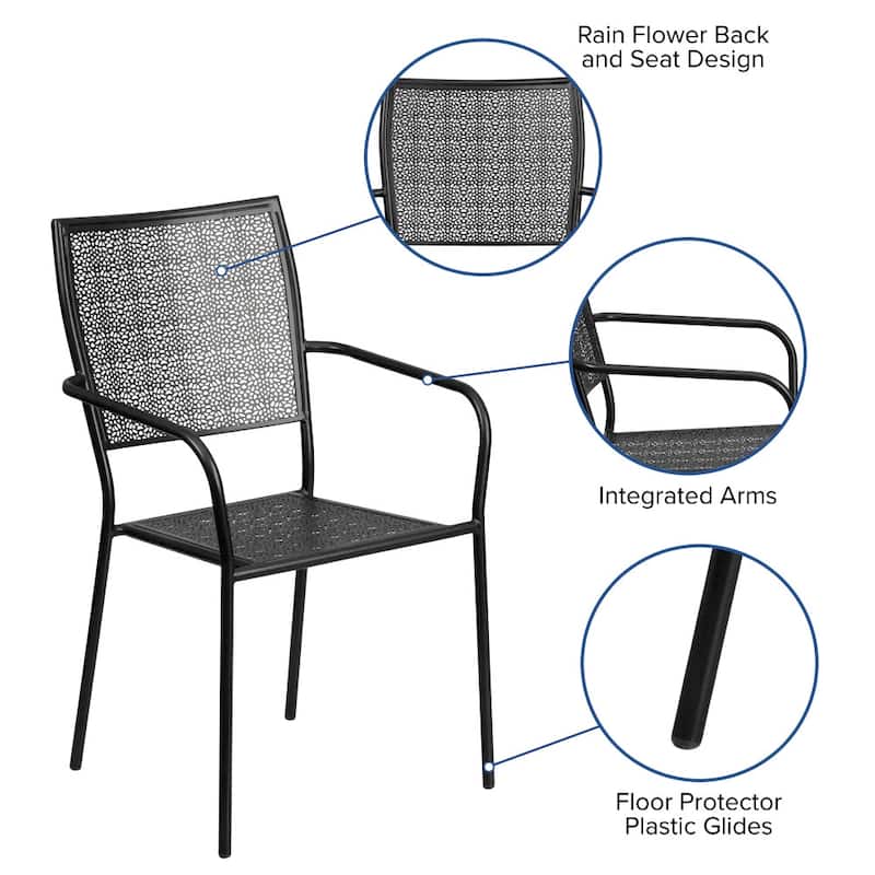 5 Pack Indoor-Outdoor Steel Patio Arm Chair with Square Back