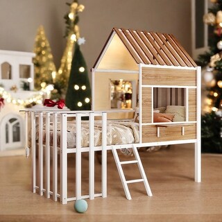 House-shaped Design Metal Twin size Loft Bed with Roof, Window, Guardrail and Ladder, Safety & Fun, Maximized Space