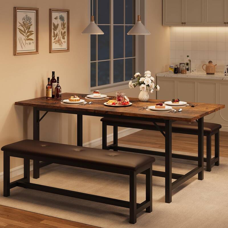 63" Large Extendable Dining Room Table Set for 4-6 - Rustic Brown