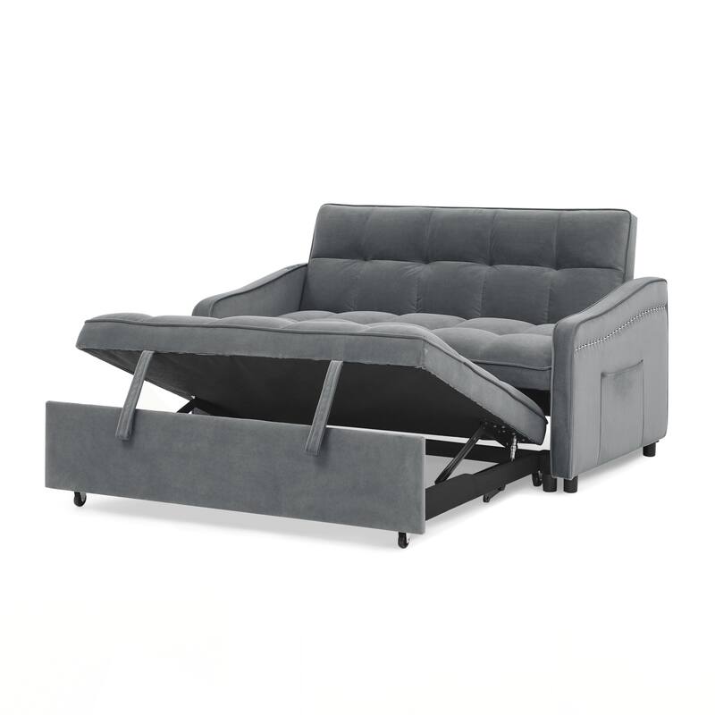 Loveseats Sofa Bed with Pull-out Bed,Adjsutable Back and Two Arm Pocket