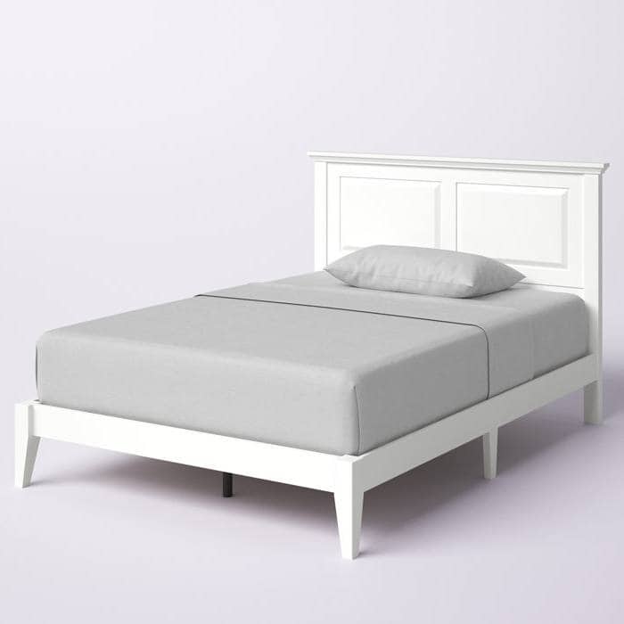 Solid Oak Platform Bed with Tapered Legs and Headboard
