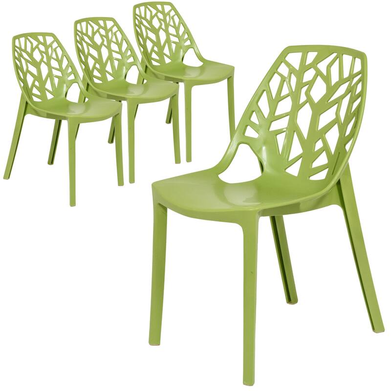 Cornelia Modern Stackable Dining Chair with Cut-out Design Accent Side Chair for Dining rooms, Patios, or Kitchens (Set of 4) - Solid Green