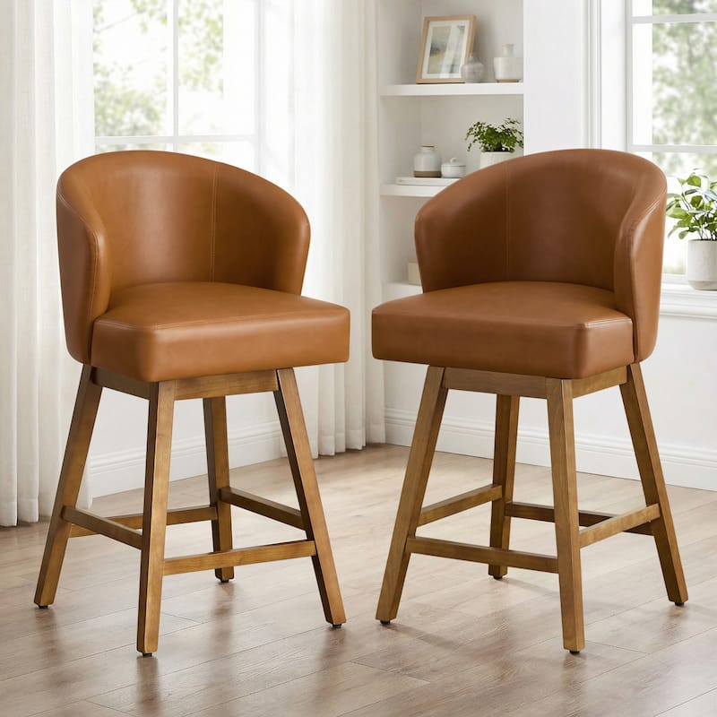 26 Inch Upholstered Swivel Counter Height Bar Stools with Back and Solid Wood Frame - 37.8"H x 20.9"W x 21.3"D