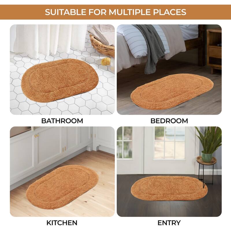 Superior Cotton Non-slip Oval Bath Rug - (Set of 2)