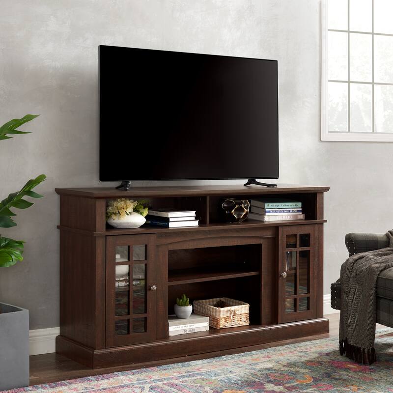 Classic Modern TV Stand For Screens Up To 65" – Espresso Entertainment Center With Open & Closed Storage Compartments‌