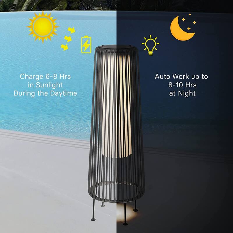 Outdoor Floor Solar Light 2-Pack, All-Weather Wicker Solar Patio Lamp Waterproof Outside Solar Deck Lamp for Porch, Yard, Garden