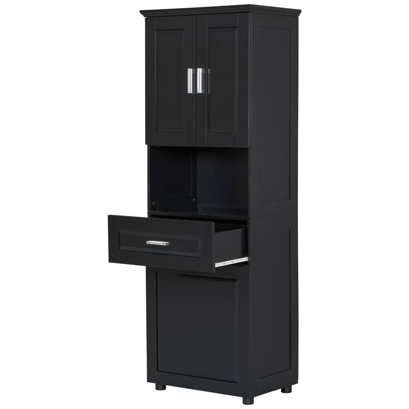 GDFStudio - Harper Elms Tall Bathroom Storage Cabinet with Tilt-Out Laundry Hamper and Upper Organizer