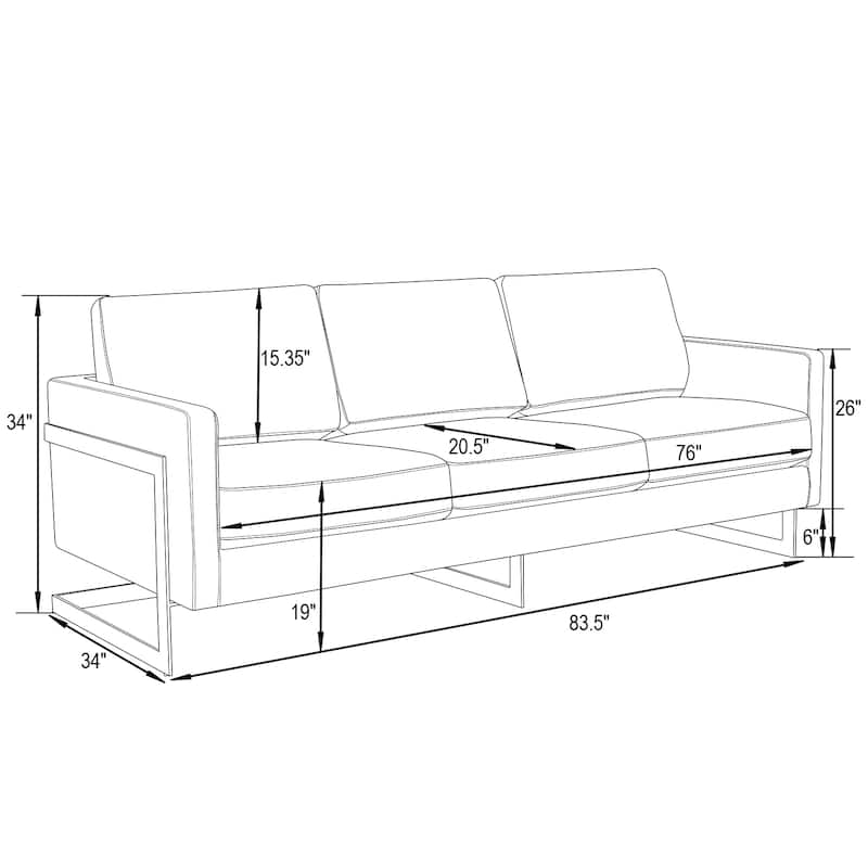 LeisureMod Lincoln Modern Upholstered Leather Sofa with Gold Frame - 83"