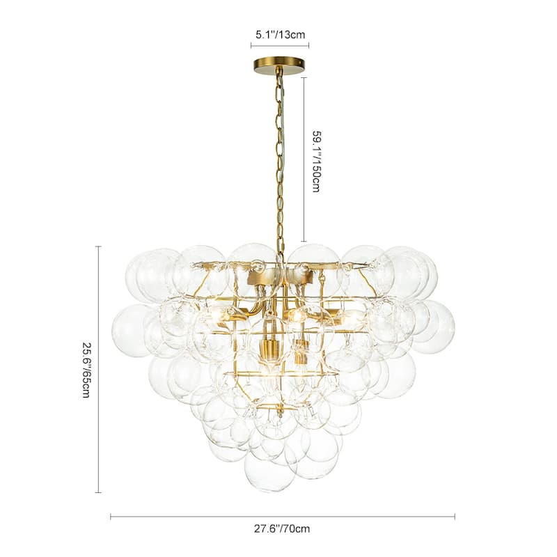Brass Dreamy 9-Light Cluster Clear Glass Globe Bubble Chandelier